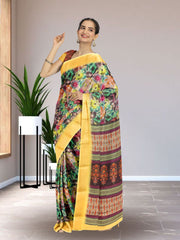 Multicolour Fancy Printed Linen Saree 10064820