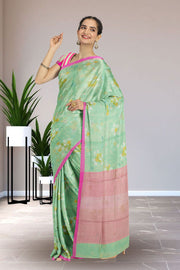 Green Chanderi Printed Silk Cotton Saree 10075365