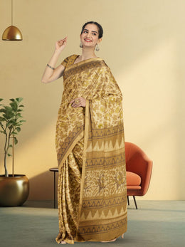 Citrus Brown Vanaspathi Print Kota Cotton Saree 10074195