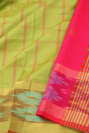 Green Kanjivaram Silk Cotton Saree with Ikat Border 10077975