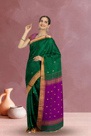 Green Maheshwari Silk Cotton Saree 10075274