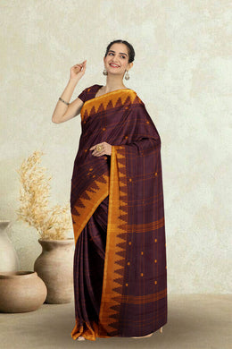 Brown Handloom Chettinad Cotton Saree Without Blouse 10075129