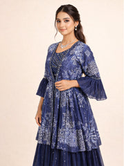 Navy Blue Silk Hand Embroidered Lehenga 10076887