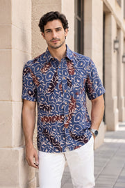 Blue Half Sleeve Ajrakh Printed Cotton Mens Shirt 10072912