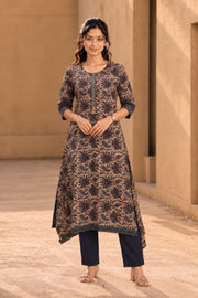 Brown Hand Block Printed Cotton Kurta 10077678