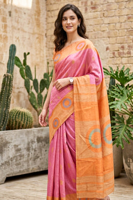 Kanjivaram Pink Vegan Silk Saree With Jute Style Finish 10075596