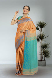 Orange Bengal Handwoven Jamdani Style Cotton Saree 10075331