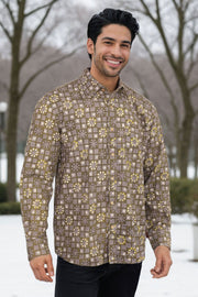 Green Full Sleeve Jahota Printed Cotton Mens Shirt 10073161