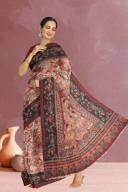 Brown Kalamkari Printed Malai Cotton Saree 10074678