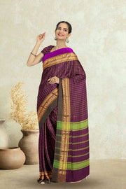 Purple Handloom Chettinad Cotton Saree Without Blouse 10075061