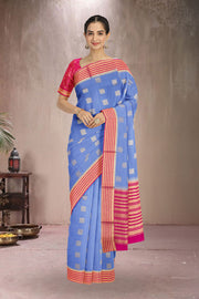 Steel Blue with Magenta Mysore Crepe Silk Saree 10064334