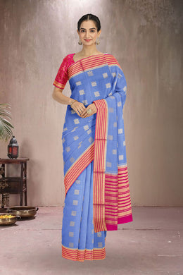 Steel Blue with Magenta Mysore Crepe Silk Saree 10064334
