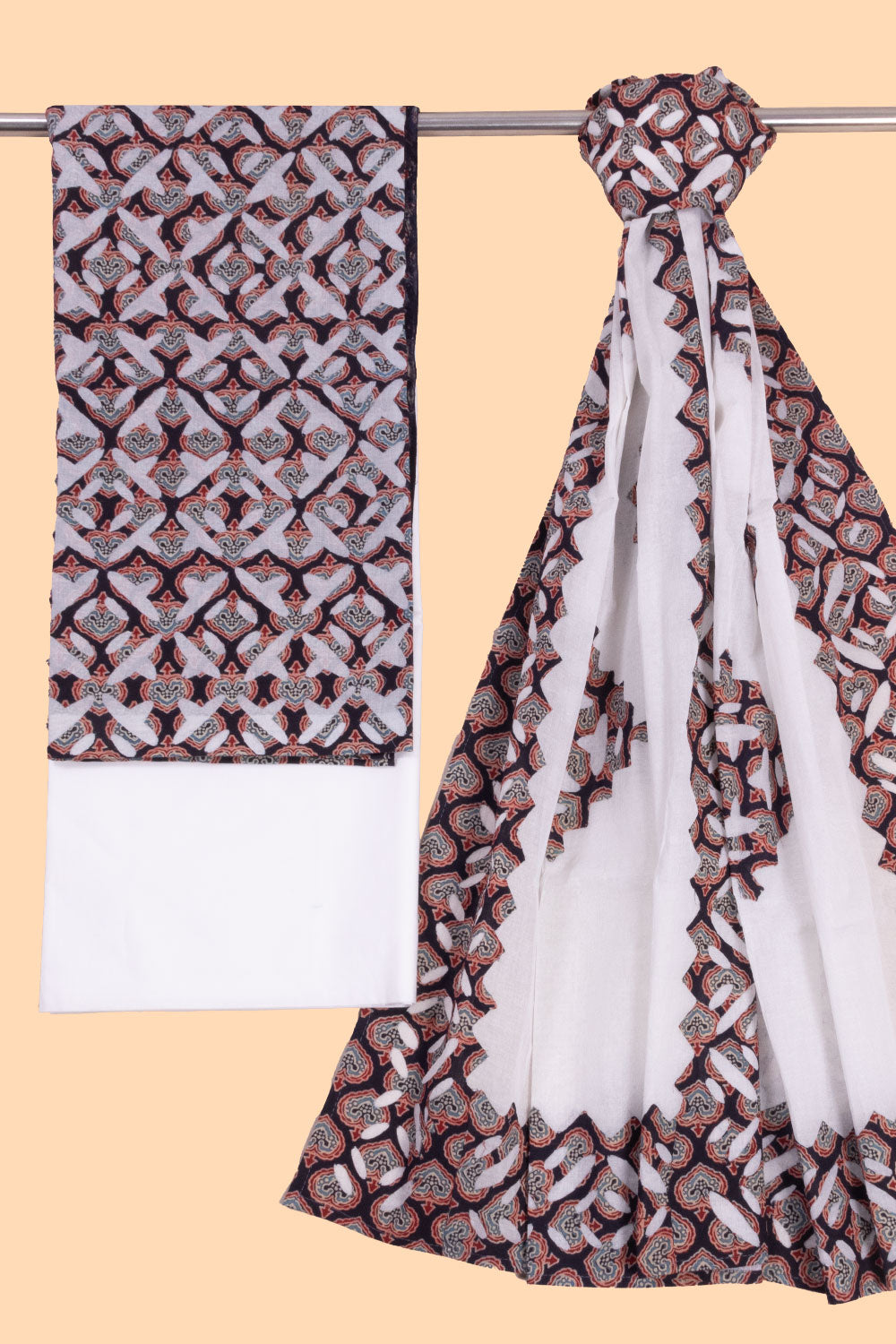 Black Ajrakh Printed Cutwork Applique Embroidered Cotton 3 Piece Salwa ...