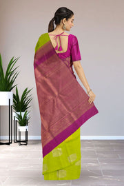 Parrot Green Korvai Kanjivaram Pure Silk Saree 10076131