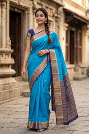 Blue Semi Mysore Crepe Silk Saree 10077815