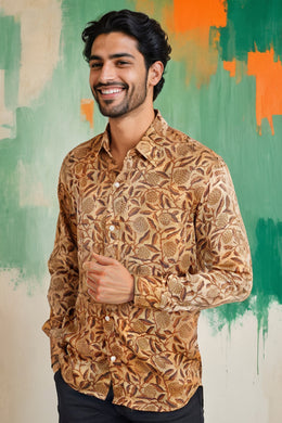 Yellow Full Sleeve Vanaspathi Print Modal Silk Mens Shirt 10074064