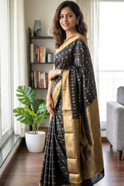 Black Kanjivaram Vegan Silk Saree 10076032