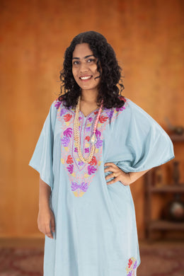 Blue Sozni Embroidered Crepe Silk Kaftan 10064733