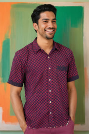 Indigo Handblock Print Pre-Washed Pure Cotton Crop Shirt 10074631