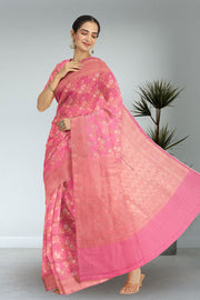 Pink Handloom Banarasi Katan Silk Saree 10074266