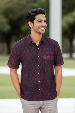 Indigo Handblock Print Pre-Washed Pure Cotton Crop Shirt 10074625