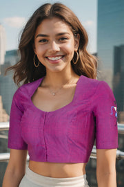 Purple Embroidered Mangalgiri Cotton Blouse 10069611