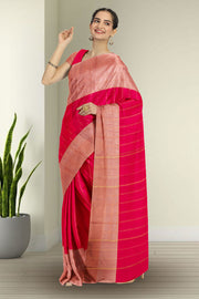 Pink Art Silk Kanjivaram Saree With Stripes Design 10076345