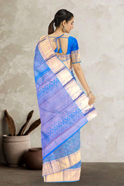 Azure Blue Pure Zari Bridal Kanjivaram Silk Saree 10063051