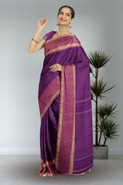 Purple Art Silk Kanjivaram Saree With Stripes Design 10076339
