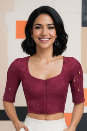 Maroon Slub Cotton Embroidered Blouse 10070769