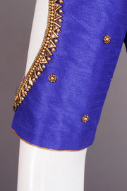 Blue Aari Embroidered Chanderi Silk Cotton Blouse 10077773