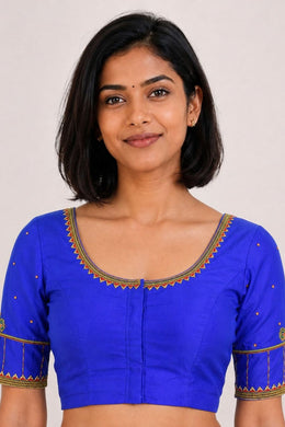 Royal Blue Aari Embroidered Kanjivaram Silk Blouse 10077733
