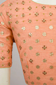 Peach Aari Embroidered Banarasi Silk Cotton Blouse 10077761