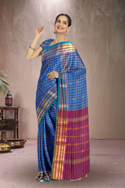 Blue Handloom Chettinad Cotton Saree Without Blouse 10072571