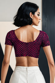 Maroon Geometric Motif Indigo Hand Block Print Cotton Blouse 10074604