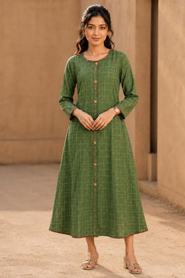 Green Embroidered Cotton Dress 10077624