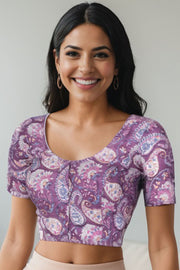 Purple Handblock Printed Cotton Blouse 10075226