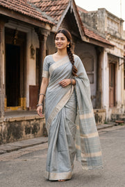 Grey Kanjivaram Silk Cotton Saree 10077963