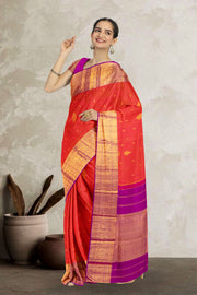 Coral Peach Handloom Kanjivaram Silk Saree 10065560