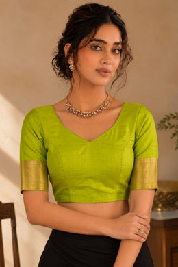 Spring Gold Green Kanjivaram Silk Blouse 10076648