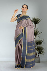 Rosy Brown Pure Zari Korvai  Kanjivaram Silk Saree 10063338