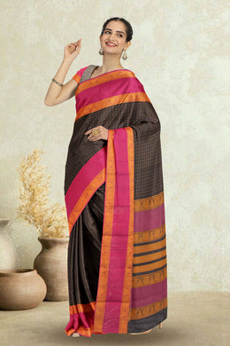 Black Handloom Kanchi Cotton Saree 10064794