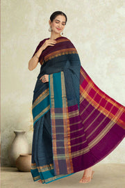 Blue Handloom Chettinad Cotton Saree 10075918