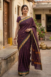 Brown Handloom Chettinad Cotton Saree 10077321