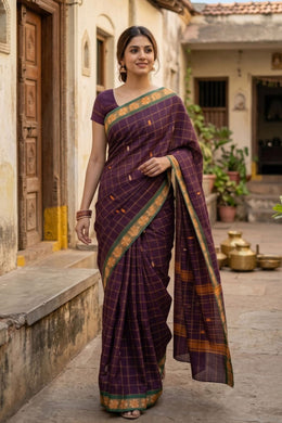 Brown Handloom Chettinad Cotton Saree 10077321