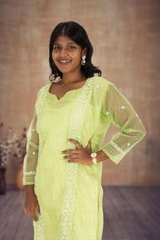 Green Chikankari Embroidery Organza Kurta 10074392