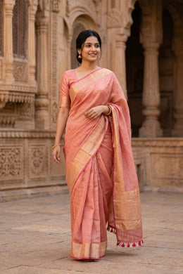 Pink Banarasi Tissue Silk Saree 10074282