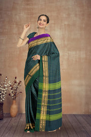 Green Handloom Chettinad Cotton Saree Without Blouse 10075063