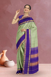 Elaichi Green Handloom Korvai Kanjivaram Silk Saree 10065051