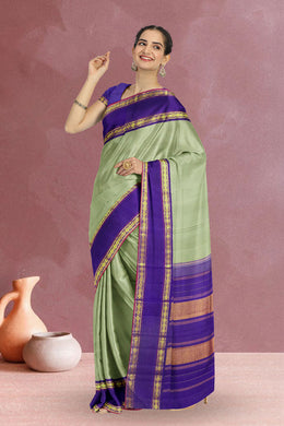 Elaichi Green Handloom Korvai Kanjivaram Silk Saree 10065051
